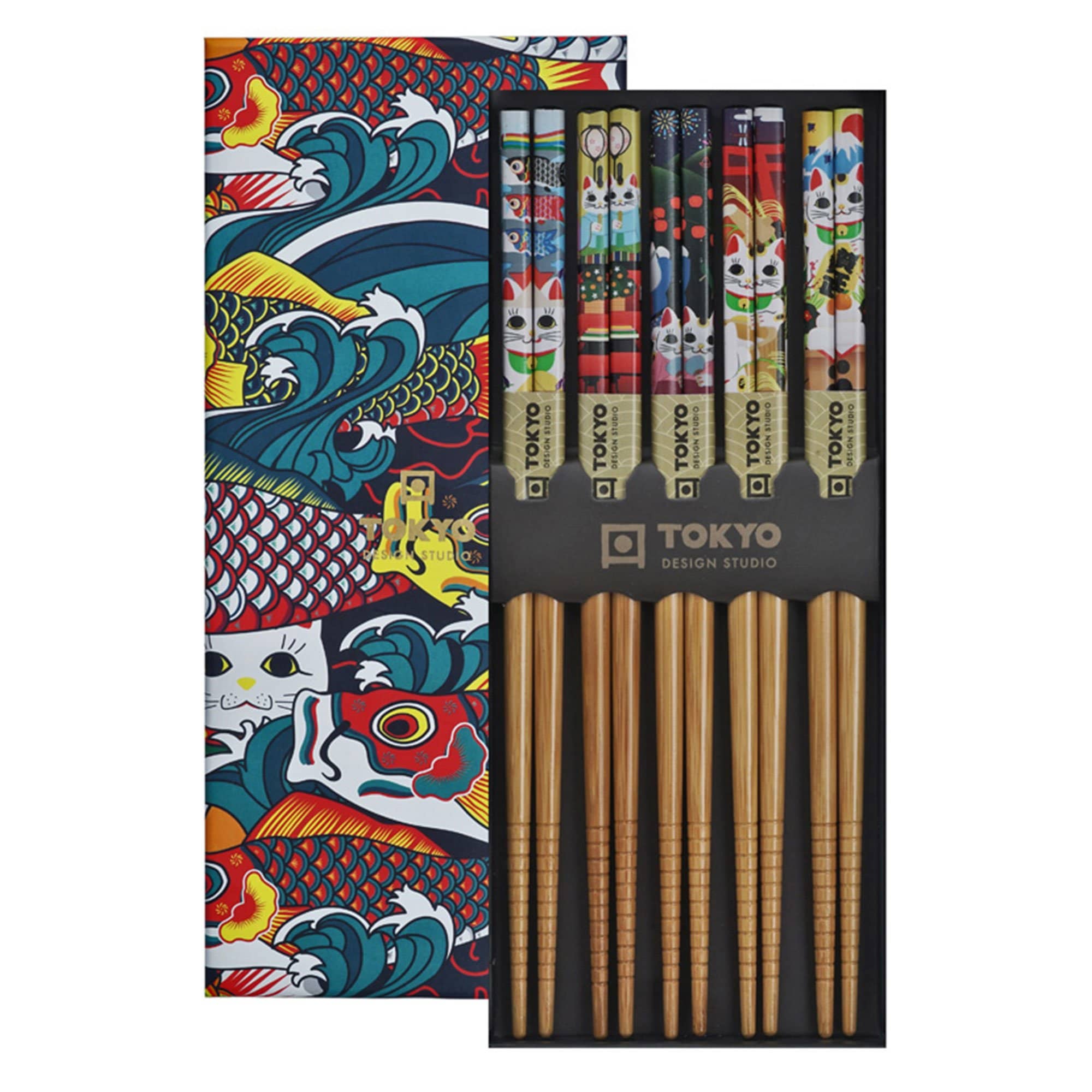 Spisepinde gavesæt med 5 par, lucky & koinobori