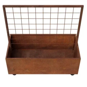 THOR Plantekasse på hjul med espalier 120 cm - Cortenstål 40 cm Sort net (5 x 5 cm)