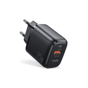 TOPK® | 2-Port USB-A / USB-C Oplader QC 3.0 - 20W - Sort