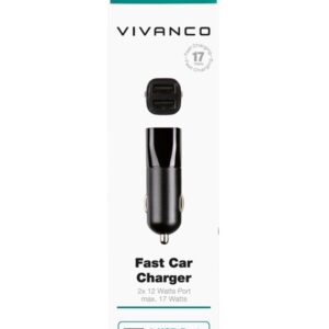 Vivanco 2xUSB-biloplader 3,4A (2,4A+ 1A) Sort