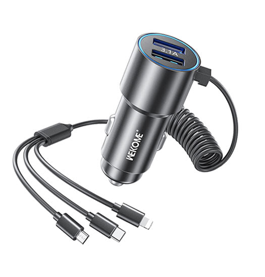WEKOME™ 2-i-1 USB-A Oplader til bil M. 3 stik - 33W - Sort