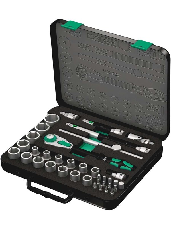 Wera 8100 SC 2 Zyklop Speed-skraldesæt, 1/2"-tilslutning, metrisk, 37 dele