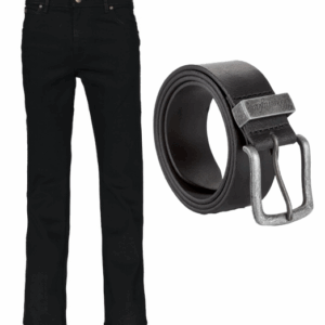 Wrangler Jeans Texas Stretch Black Og Læder Bælte_32w/34l